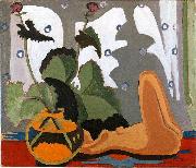 Ernst Ludwig Kirchner Stil-life with sculpture in front of a window Sweden oil painting artist